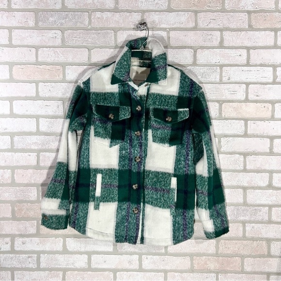 Avec Les Filles Green and White Plaid Long Sleeve Shirt Jacket Size XS - Picture 3 of 11
